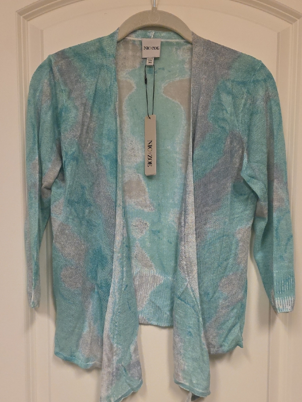 NIC+ZOE Teal & Silver/Gray Open-Front Cardigan Sweater